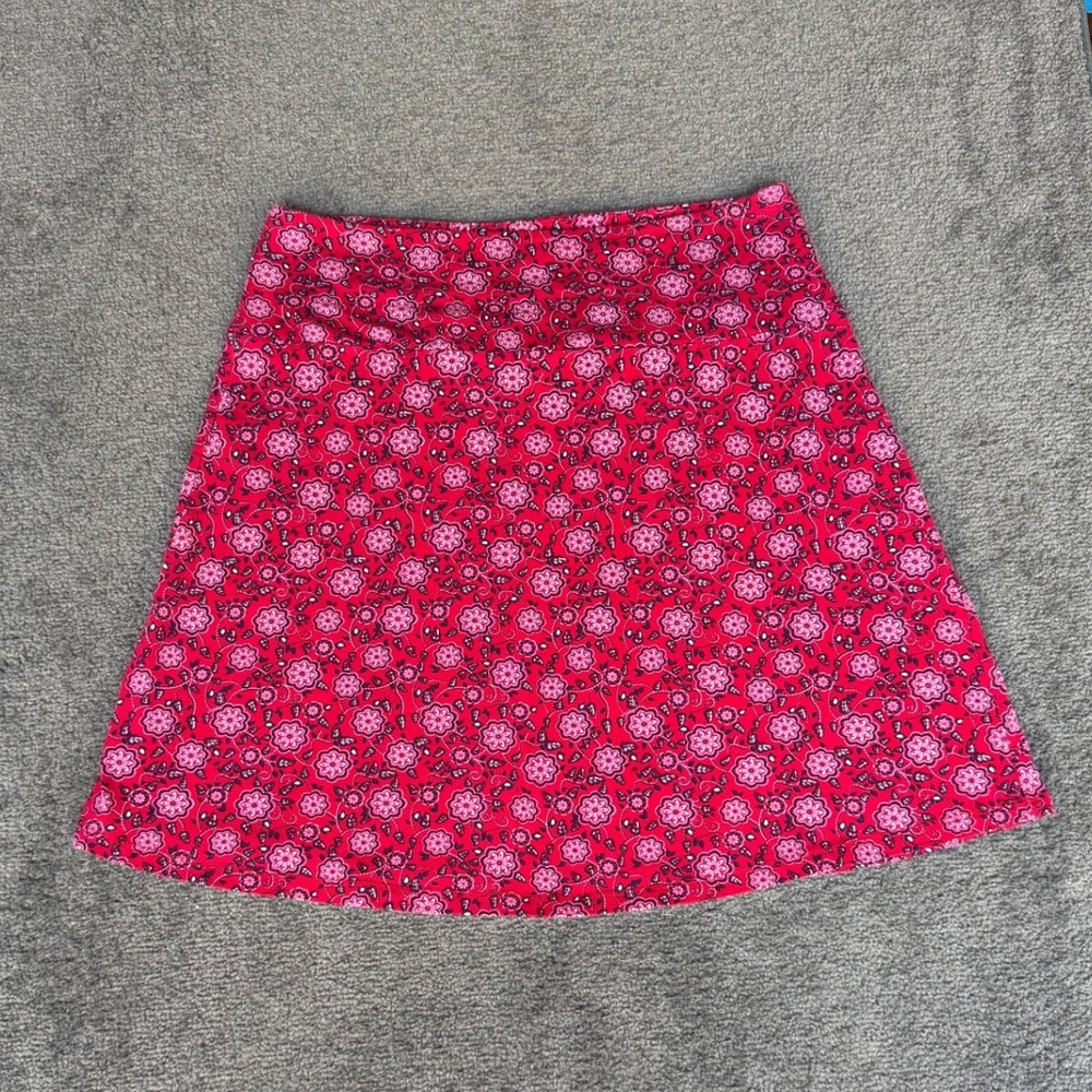Faded Glory Red Pink Floral A-Line Mini Skirt XL 16-18 Cotton Stretch Jersey